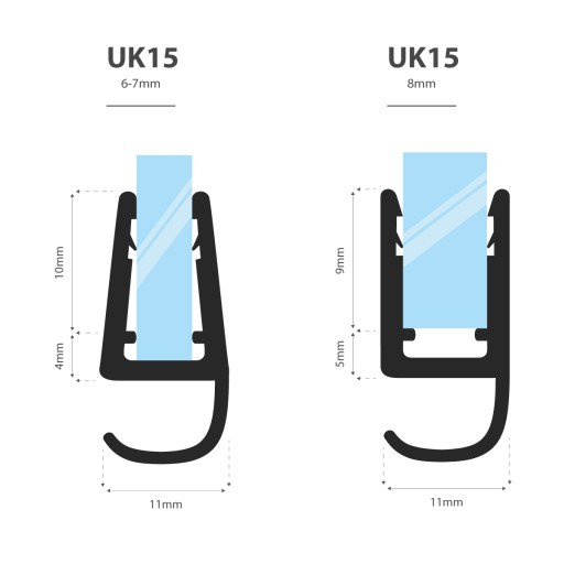 Уплотнитель для душевой кабины 40см 6 7 8 мм UK15