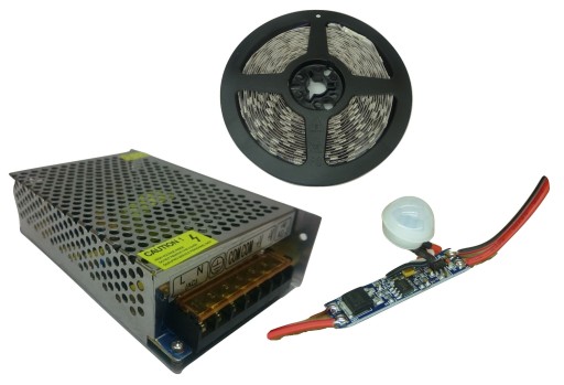 ZESTAW taśma 300 5050 LED ciepły zimny czujn ruchu