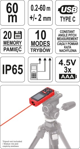 Лазерный дальномер YATO ЦИФРОВОЙ ИЗМЕРИТЕЛЬ 60M 73127