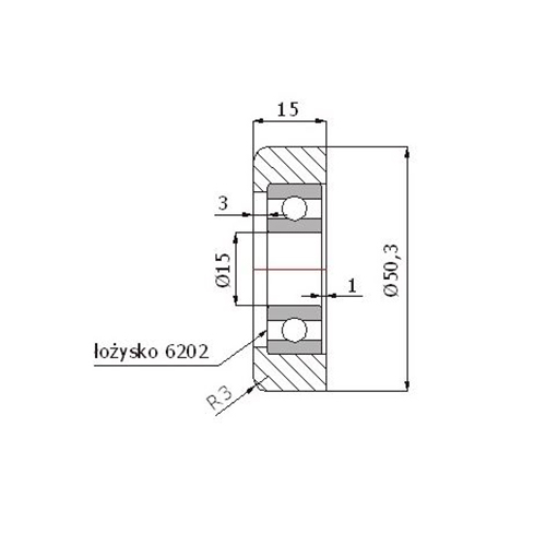 Rolka kółko metalowe fi. 50,3 mm do bram