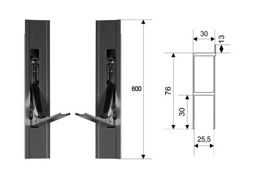 Алюминиевый боковой вертикальный замок. H600 с уплотняющим носиком