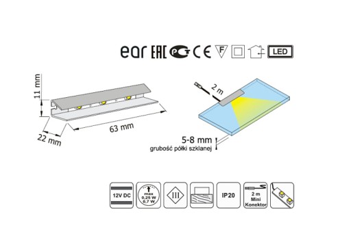 Светодиодная подсветка стеклянных полок RGB 2 точки.