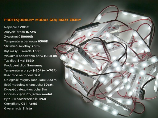 СВЕТОДИОДНЫЙ МОДУЛЬ GOQ DIODES 2835 SAMSUNG IP68 ХОЛОДНЫЙ БЕЛЫЙ