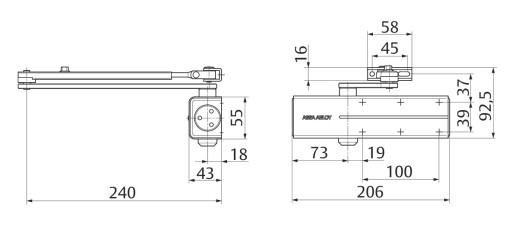 ASSA ABLOY DC140 коричневый доводчик с замком