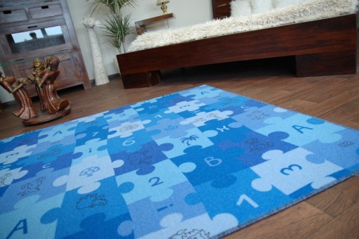 DYWAN DZIECIĘCY 100x400 cm PUZZLE niebieski @9138