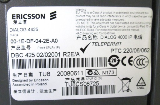 Сетевой телефон AASTRA IP ERICSSON 4425 MX-ONE MD110