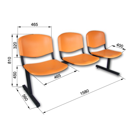 Пластиковая скамья ISO, рассчитана на 3 человека. в зал ожидания