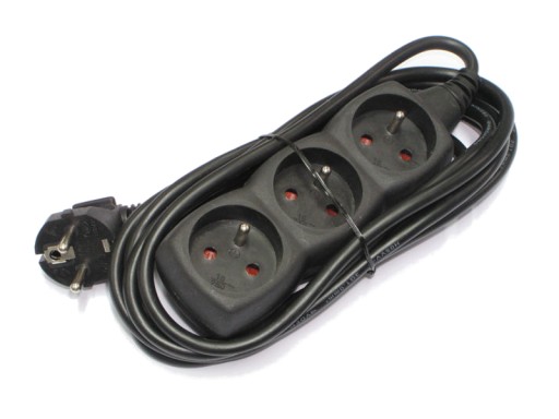 Przedłużacz 3 gniazda czarny 3m 10A 230V