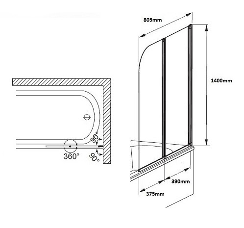 WANNA BESCO MODERN Z PARAWAN/EM 160x70 cm OBUDOWA
