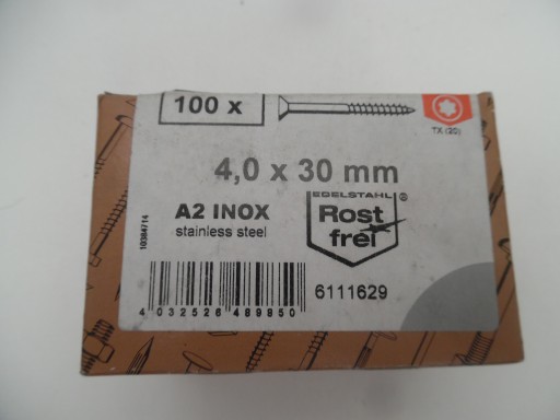 Шурупы Torx из нержавеющей стали 4,0x30 мм INOX A2