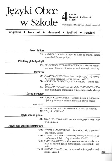 JĘZYKI OBCE W SZKOLE rocznik 1996 czasopismo naucz