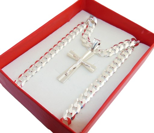 Srebrny Łańcuszek Pancerka Krzyż Diamentowany 50cm