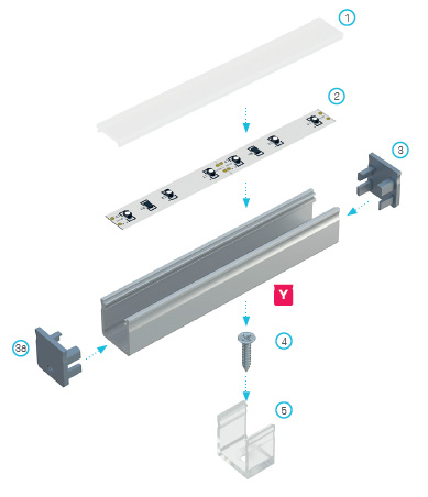 АЛЮМИНИЕВЫЙ ПРОФИЛЬ Y СЕРЕБРЯНЫЙ 2М ДЛЯ СВЕТОДИОДНЫХ ЛЕНТ