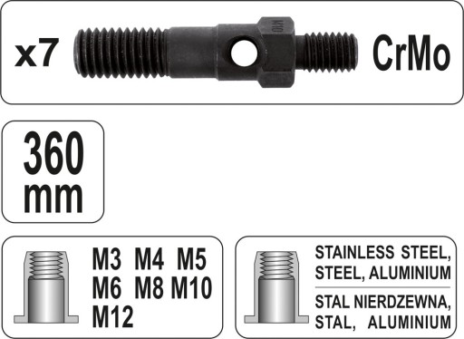 РУЧНАЯ ЗАКЛЕПКА-ГАЙКА M3-M12 YT-36127