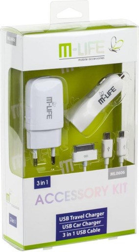 USB-зарядное устройство. Комплект питания M-life 3 в 1 ML060