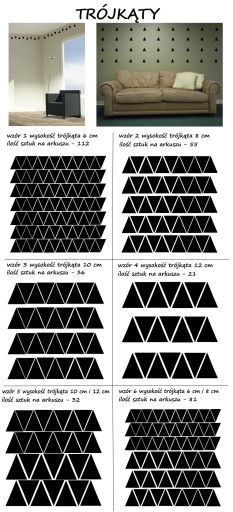 наклейки на стену ТРЕУГОЛЬНИКИ ТРЕУГОЛЬНИКИ 60 цветов