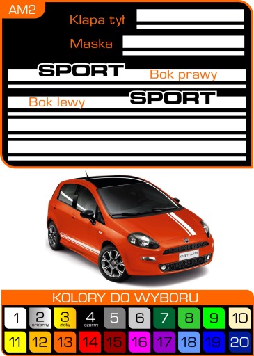 Zestaw naklejek Fiat Sport - BOKI, MASKA, KLAPA