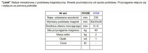 LIMIT STATYW Z PODSTAWĄ MAGNETYCZNĄ 151280104