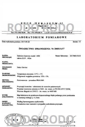 DALMIERZ LASEROWY MIERNIK CYFROWY HT-100 ŚWIADECTW