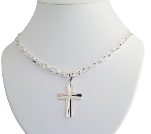 Diamentowany Srebrny Łańcuch Ankier + Krzyż 36g