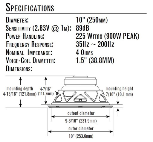 Стадия JBL 1010 динамика 25 см Subwoofer Power 225-900W