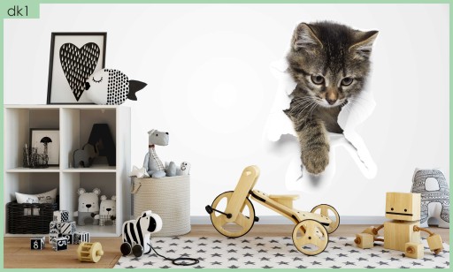 3D НАКЛЕЙКИ НА СТЕНУ для детей 120см КОШКА КОТЕНОК украшение стены