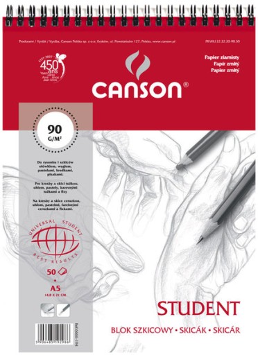 БЛОК CANSON STUDENT SKETCH A5 90г 50 листов СПИРАЛЬ