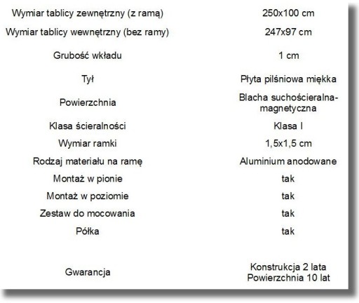 Белая магнитная доска для сухого стирания 250х100см.