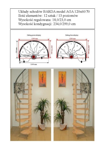 Винтовая лестница BARDA модель AGA 120x70-80 12 элементов.