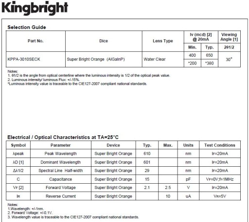 Фотодиод SIDE LED оранжевый 601нм 3х1х2.5мм KINGBRIGHT [2шт]