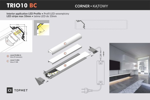 Profil aluminiowy anodowany TRIO10 do taśma led