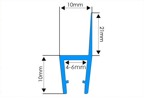 1М Уплотнитель для душевых кабин, стеклянных кабин, дно горизонтальное, 4 5 6 мм