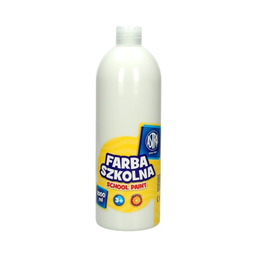 BIAŁA Farba SZKOLNA plakatowa BUTELKA 1000 ml ASTRA Farby Wodne dla DZIECI