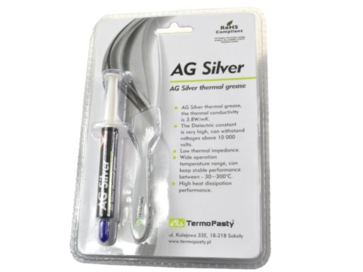 Pasta termoprzewodząca AG Silver 3g 3,8W/mK +packa