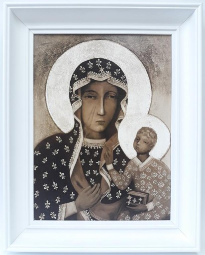 OBRAZ W BIAŁEJ RAMIE 40X50 MATKI BOSKIEJ CZĘSTOCH.