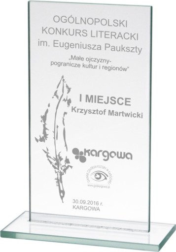 Statuetka szklana SZKŁO z grawerem laserowym 19cm