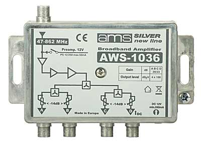 WZMACNIACZ ANTENOWY DVB-T 4 WYJŚCIA AWS-1036 + F