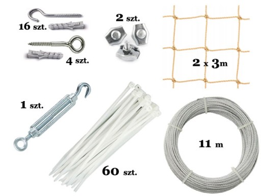 ZESTAW SIATKA PRZECIW PTAKOM BALKON 2X3M PIASKOWA