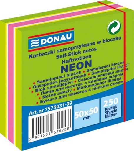 KARTECZKI SAMOPRZYLEPNE, NOTES, KOSTKA SAMOPRZYLEPNA 50X50MM, 250 KARTEK