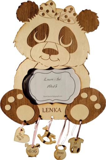 Ramka metryczka Panda 10x15 prezent chrzest drewno