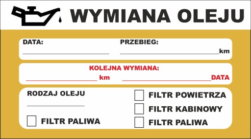 Naklejka SERWISOWA wymiana OLEJU ROZRZĄD KLIMA 2sz