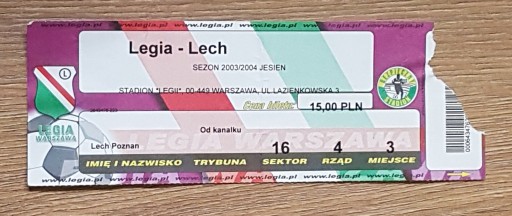 BILET LEGIA WARSZAWA - LECH POZNAŃ 29.08.2003