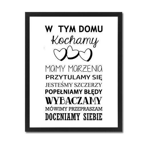 Plakat z napisami na ścianę w ramie W TYM DOMU XL