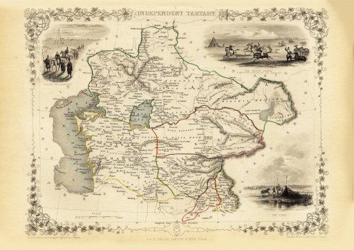 TARTARIA KAZACHSTAN mapa ilustrowana 1851 r płótno