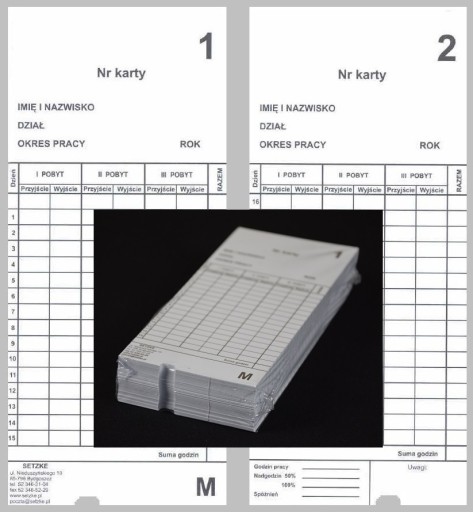 Karty zegarowe, papierowe, czasu pracy, RCP- AMANO