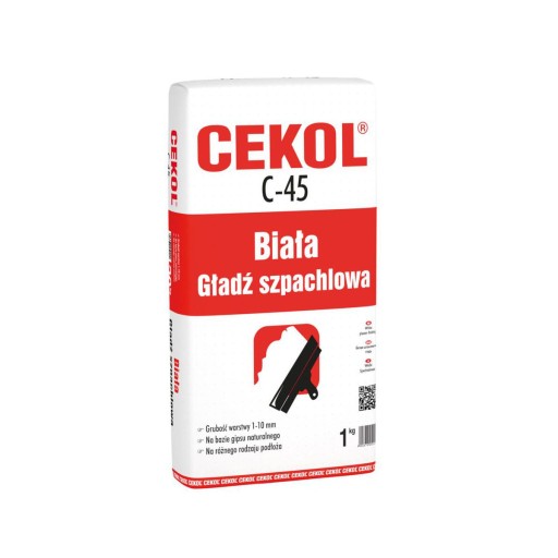 CEKOL C-45 BIAŁA GIPSOWA GŁADŹ SZPACHLOWA - 1KG