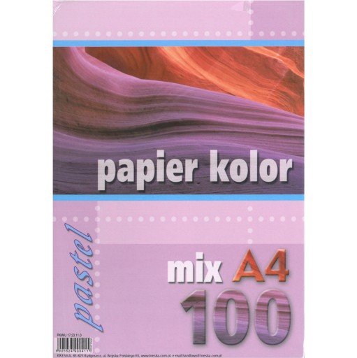 PAPIER KRESKA A4 100 ARKUSZY 5 KOLORÓW PASTELOWYCH