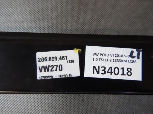 VW POLO 2G mechanism windows left rear part 2G6839461