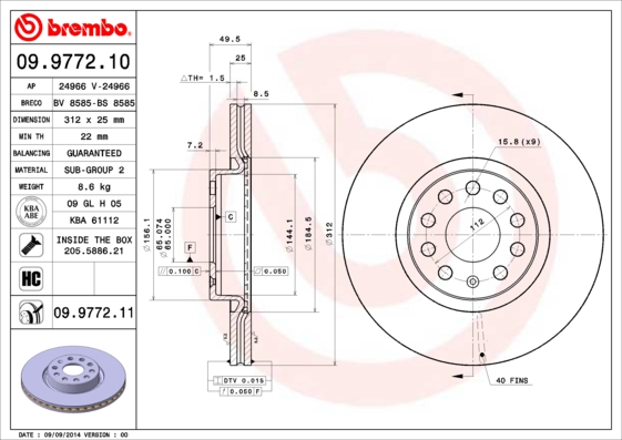 DISCS PADS BREMBO FRONT VW SCIROCCO TOURAN 312 photo 2 - milautoparts-fr.ukrlive.com