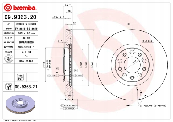 BREMBO DISCS FRONT ALFA ROMEO 159 BRERA 305MM KRK photo 2 - milautoparts-fr.ukrlive.com